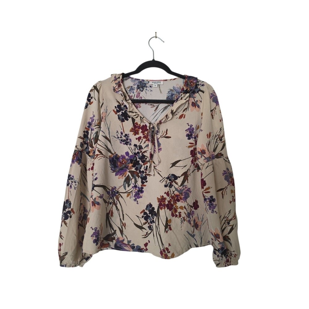 andree by unit Women's Blouse Floral Tan Size Medium